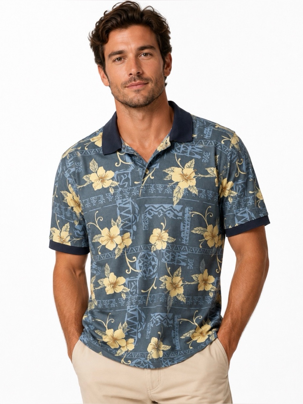 Keeler Bay Men's Short Sleeve Polo Hawaiian Shirt Size Medium